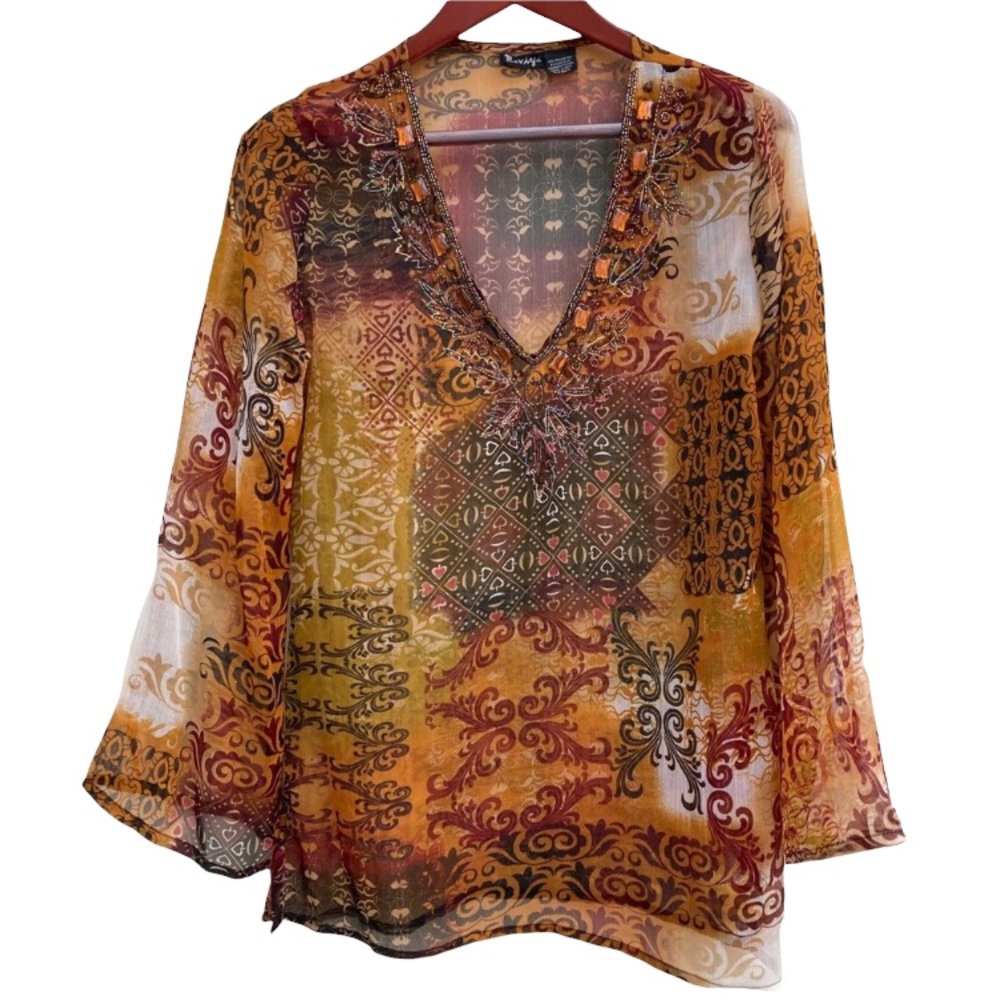 Raviya Beaded V Neck Tunic M